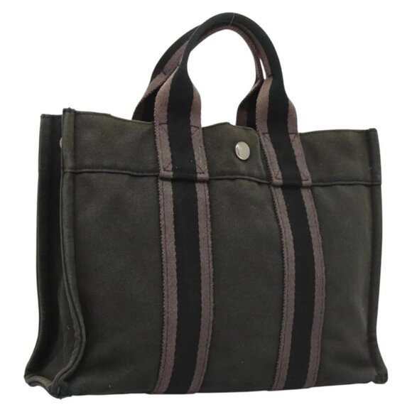 HERMES Fourre Tout PM Hand Bag Canvas Black Silver - Picture 1 of 15